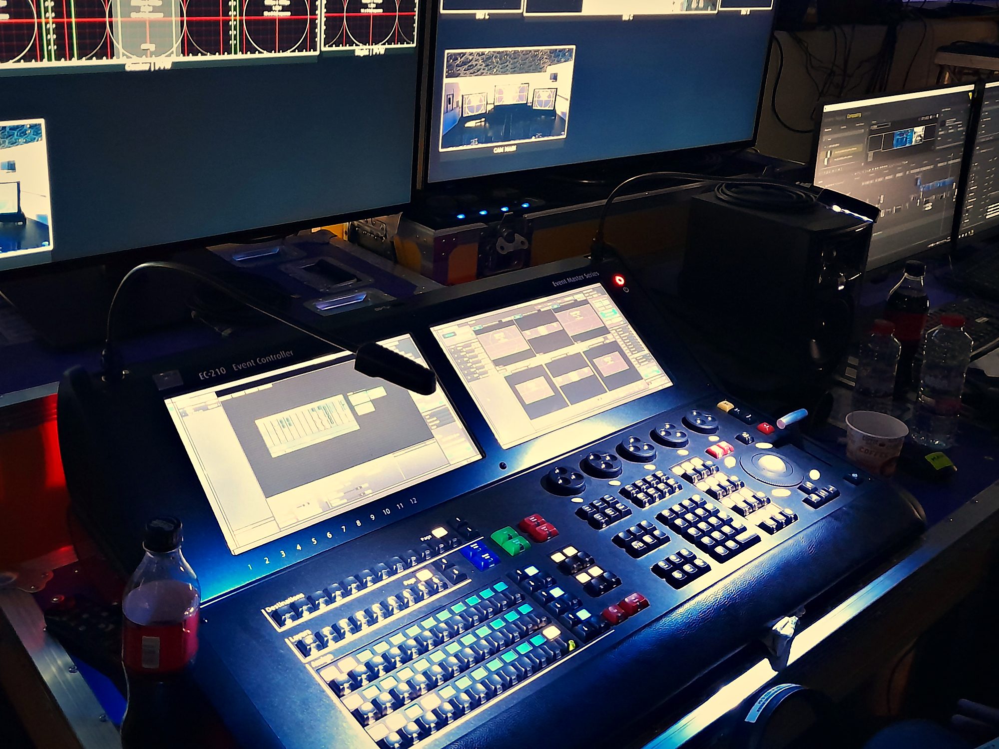 Barco Event Master EC-210 controller and multiviewer monitors at a DMS video control position